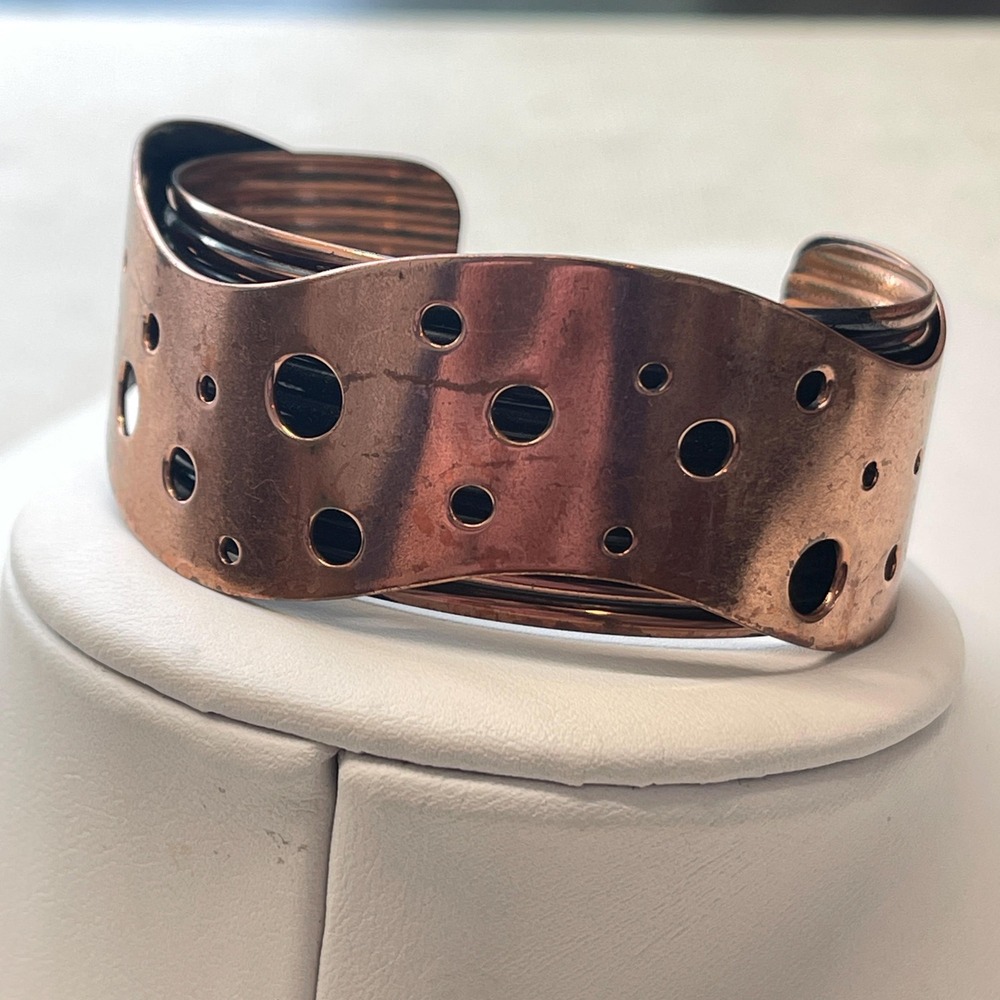 Vintage Renoir Copper Swiss Cheese Wavy Wide Bangle Cuff Bracelet MCM